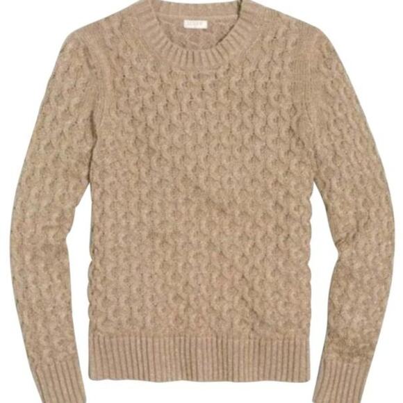 J Crew Gold Metallic Honeycomb Cable Knit Neck Sweater Tan Small - Picture 1 of 7